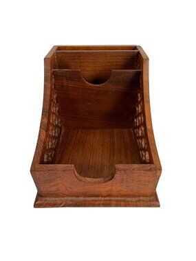 Vintage Carved Wooden Desk Organizer Supplies Letters Stationery Notes